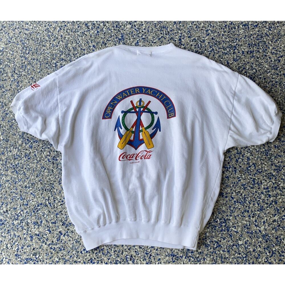 RARE VTG Coca-Cola White Crew Neck Shirt Pullover Surf Team Yacht Club Sz Large - Picture 5 of 11